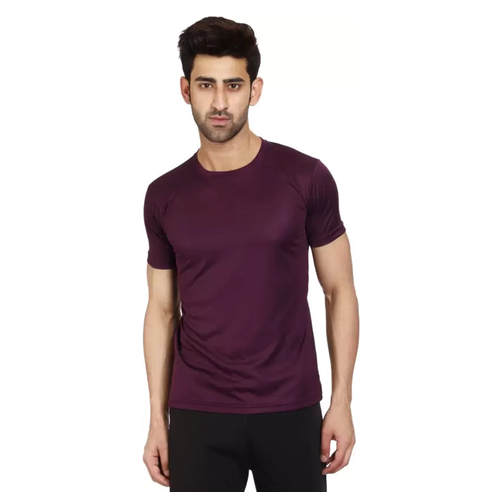 Men Solid Round Neck Pure Cotton MARRON